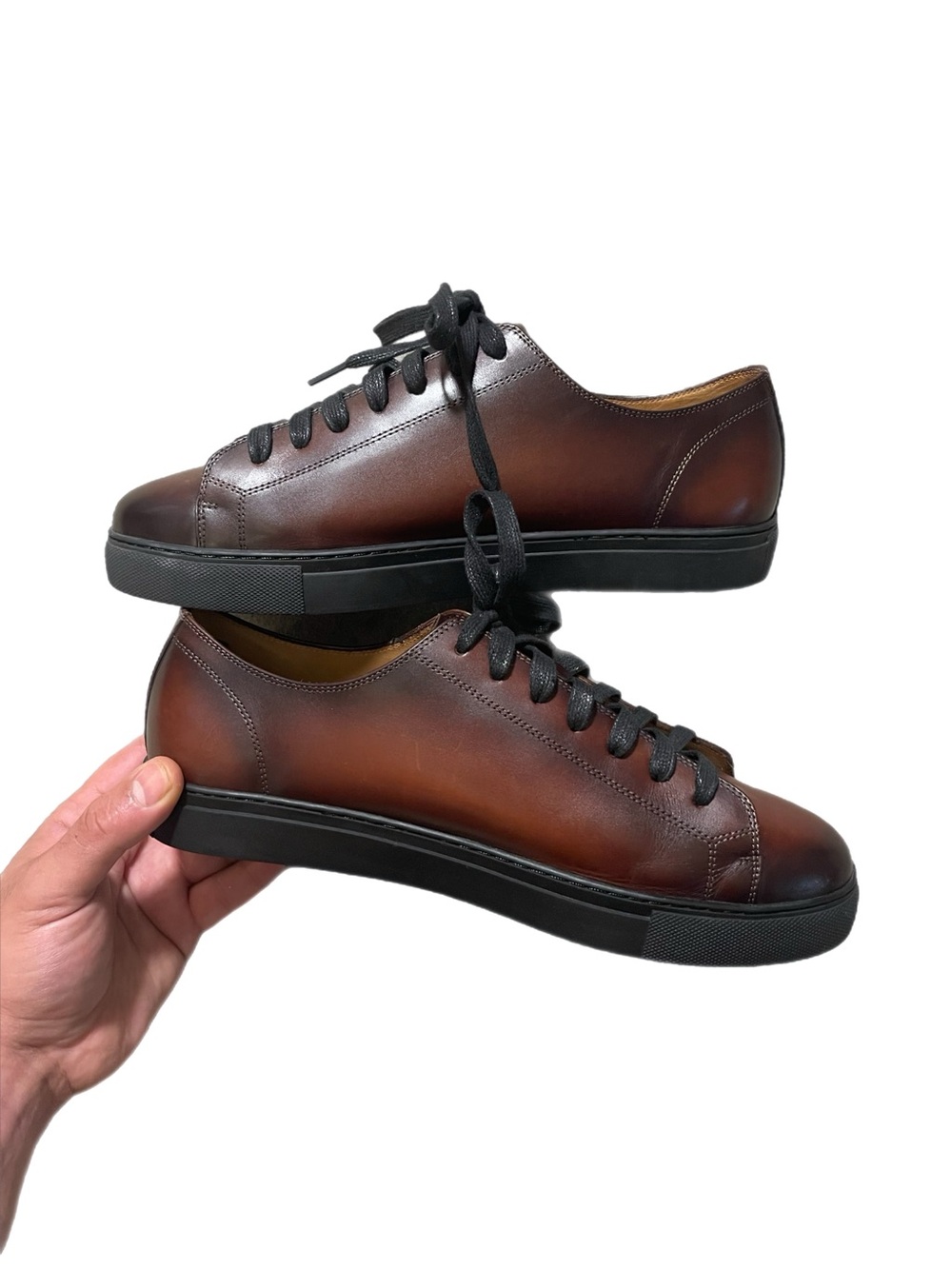 Mens Italian Leather OOGGII Luxury Brown Sneakers